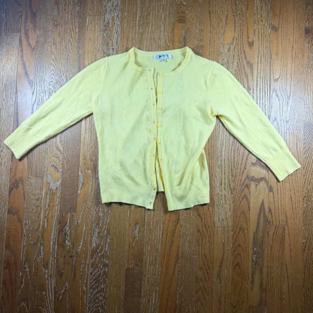 Teacher Button Front Cardigan Sweater Women Pale Yellow  M Lightweight Coastal